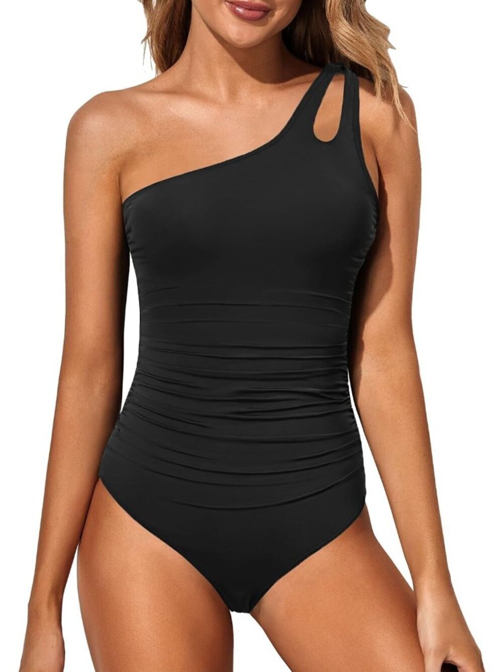One Shoulder One Piece Swimsuit for Women Tummy Control Bathing Suits Modest Ful